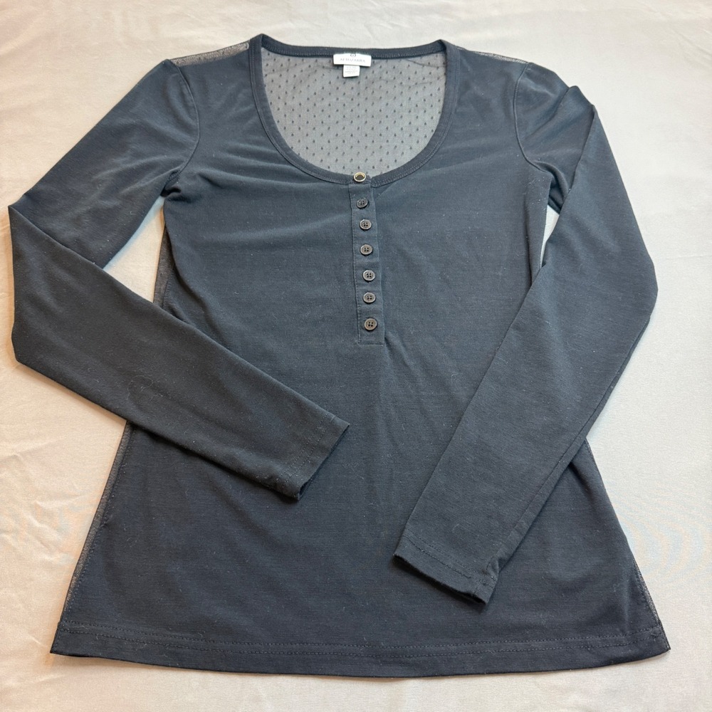 Altuzarra for Target Womens Black Henley Top Sheer Mesh Back Long Sleeve XS